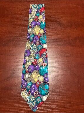 Maus & Hoffman festive Ornament-Print Men's Tie in Purple, Teal, Red & Gold